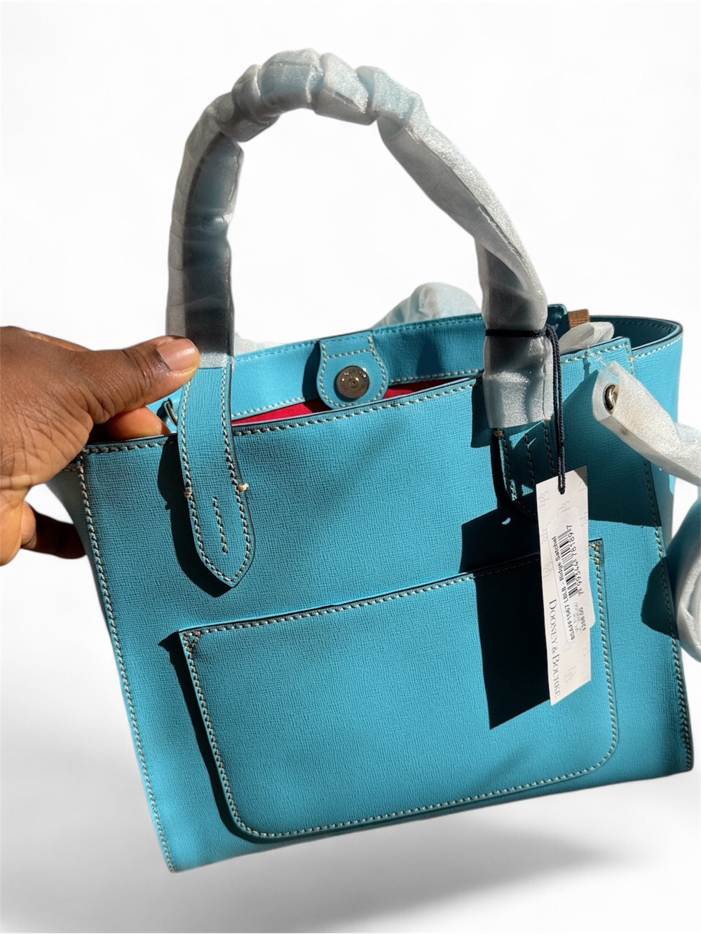 Dooney & Bourke Bright Turquoise Leather Tote with Removable Strap